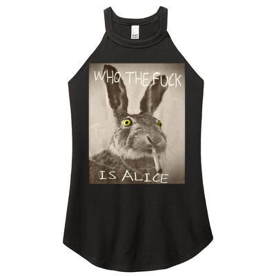Retro Who The F_ck Is Alice Funny Rabbit  Women's Perfect Tri Rocker Tank