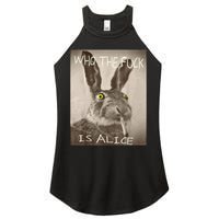 Retro Who The F_ck Is Alice Funny Rabbit  Women's Perfect Tri Rocker Tank