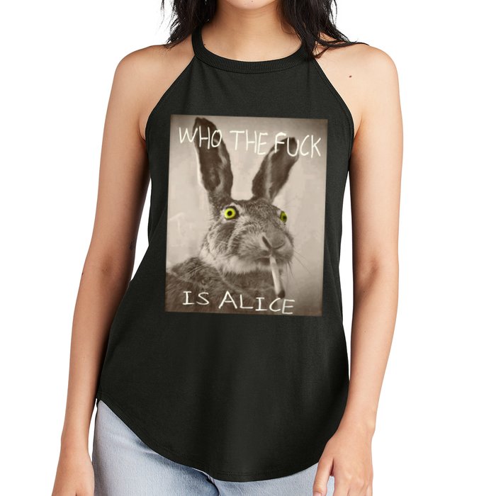 Retro Who The F_ck Is Alice Funny Rabbit  Women's Perfect Tri Rocker Tank