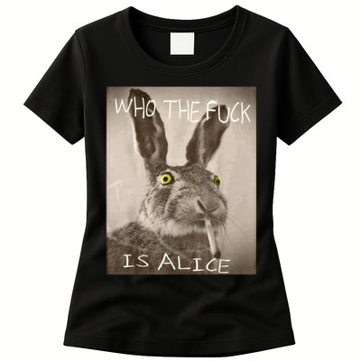 Retro Who The F_ck Is Alice Funny Rabbit  Womens T-Shirt