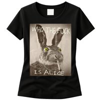 Retro Who The F_ck Is Alice Funny Rabbit  Womens T-Shirt