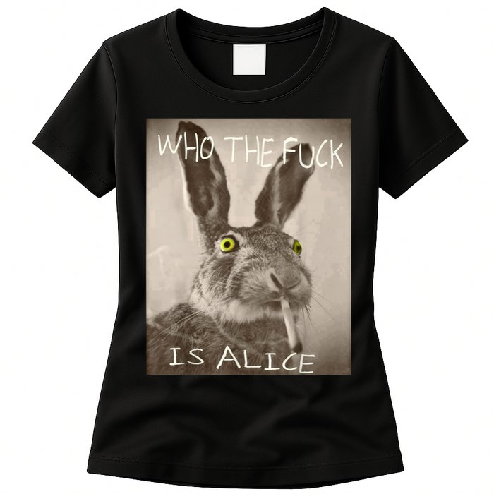 Retro Who The F_ck Is Alice Funny Rabbit  Womens T-Shirt