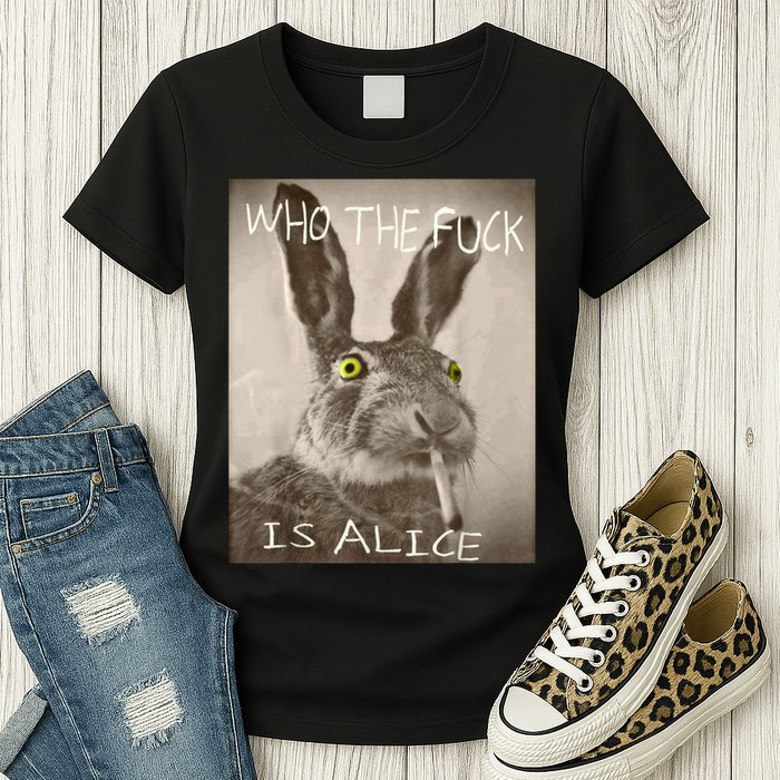 Retro Who The F_ck Is Alice Funny Rabbit  Womens T-Shirt
