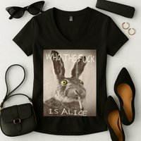 Retro Who The F_ck Is Alice Funny Rabbit  Women's V-Neck T-Shirt