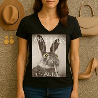 Retro Who The F_ck Is Alice Funny Rabbit  Women's V-Neck T-Shirt