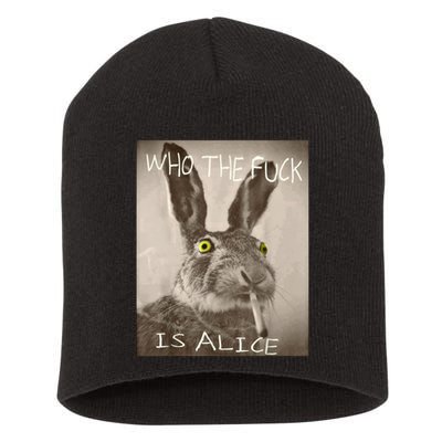 Retro Who The F_ck Is Alice Funny Rabbit  Short Acrylic Beanie