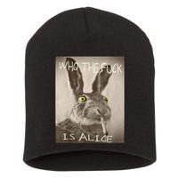 Retro Who The F_ck Is Alice Funny Rabbit  Short Acrylic Beanie