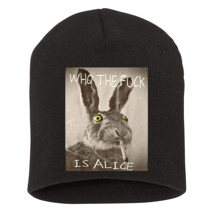 Retro Who The F_ck Is Alice Funny Rabbit  Short Acrylic Beanie