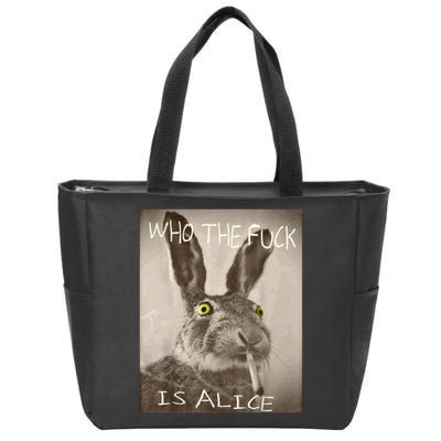 Retro Who The F_ck Is Alice Funny Rabbit  Zip Tote Bag