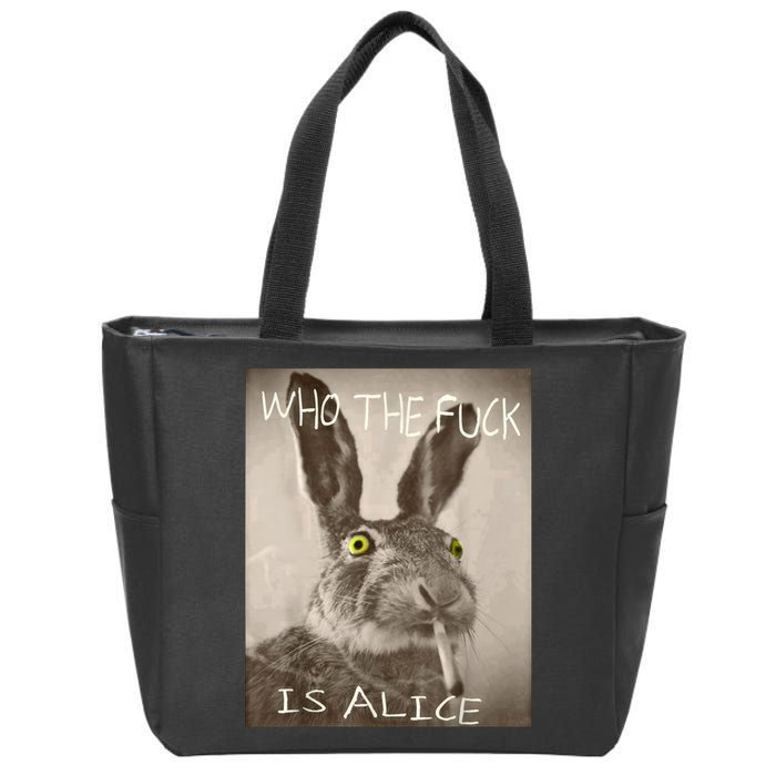 Retro Who The F_ck Is Alice Funny Rabbit  Zip Tote Bag