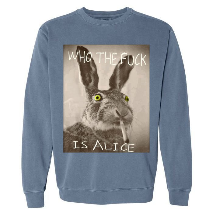 Retro Who The F_ck Is Alice Funny Rabbit  Garment-Dyed Sweatshirt