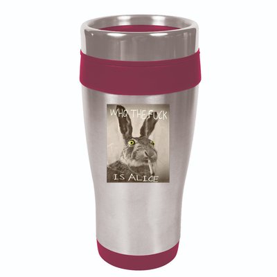 Retro Who The F_ck Is Alice Funny Rabbit  16oz Travel Tumbler