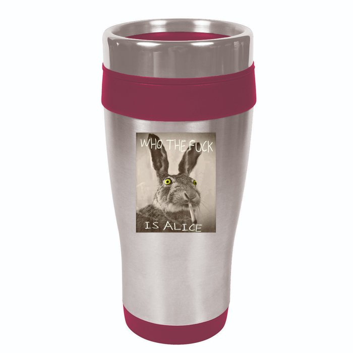 Retro Who The F_ck Is Alice Funny Rabbit  16oz Travel Tumbler
