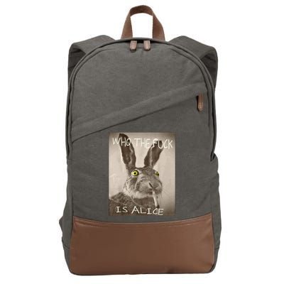 Retro Who The F_ck Is Alice Funny Rabbit  Cotton Canvas Backpack