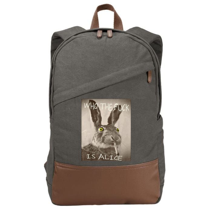 Retro Who The F_ck Is Alice Funny Rabbit  Cotton Canvas Backpack