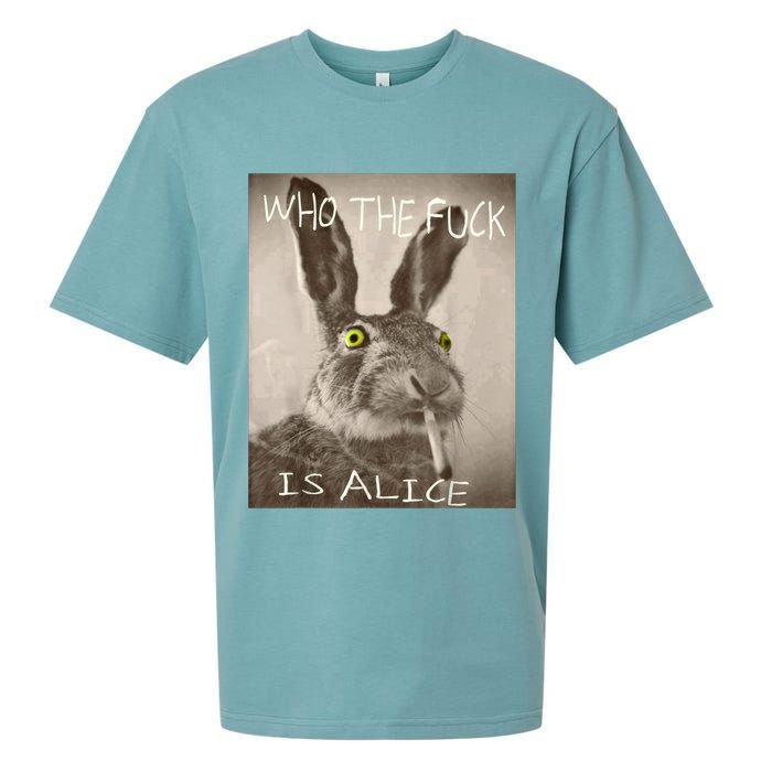 Retro Who The F_ck Is Alice Funny Rabbit  Sueded Cloud Jersey T-Shirt