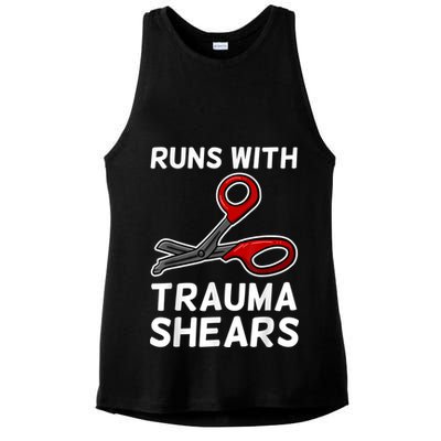 Runs With Trauma Shears EMT Emergency Medical Technician EMS Ladies PosiCharge Tri-Blend Wicking Tank