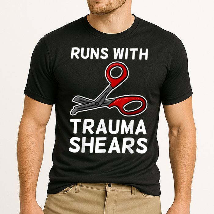 Runs With Trauma Shears EMT Emergency Medical Technician EMS Performance Shirt