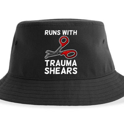 Runs With Trauma Shears EMT Emergency Medical Technician EMS Sustainable Bucket Hat