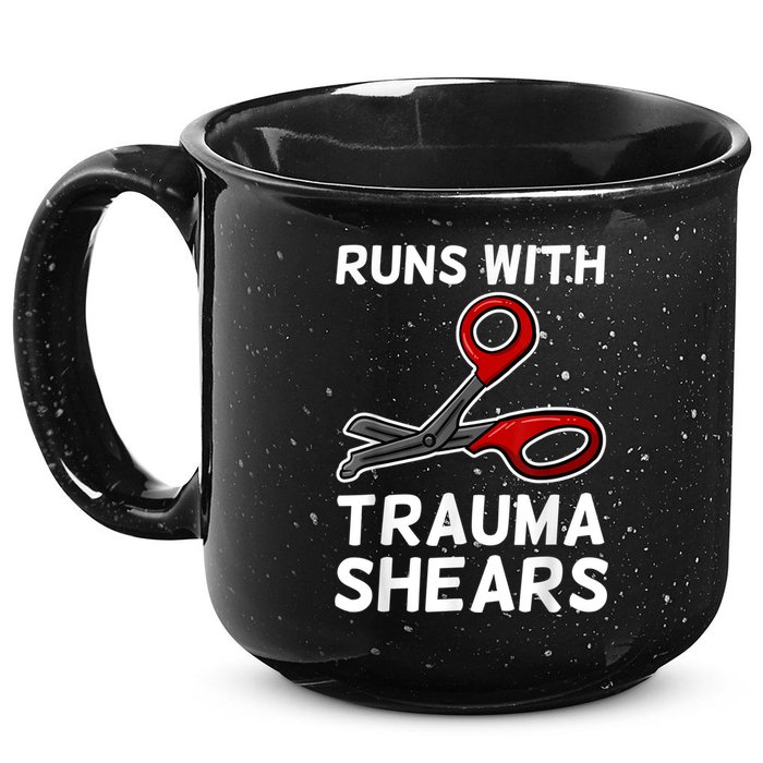 Runs With Trauma Shears EMT Emergency Medical Technician EMS 15oz Campfire Ceramic Mug