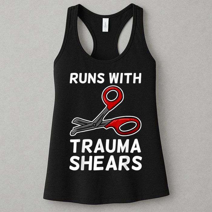 Runs With Trauma Shears EMT Emergency Medical Technician EMS Womens Tank Top