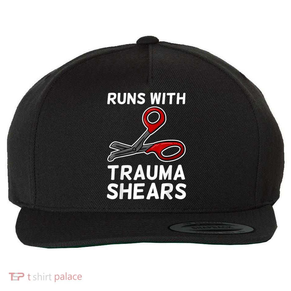 Runs With Trauma Shears EMT Emergency Medical Technician EMS Wool Snapback Cap