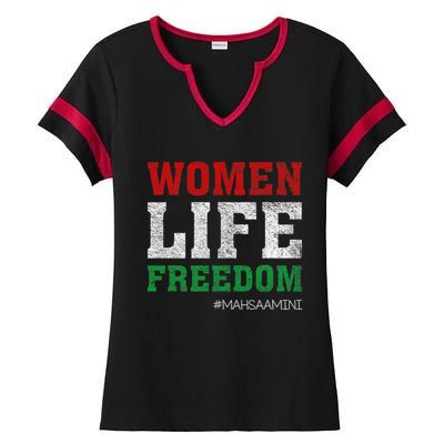 RISE WITH THE WOMEN OF IRAN Women Life Freedom #Mahsaamini Life Freedom Design Ladies Halftime Notch Neck Tee