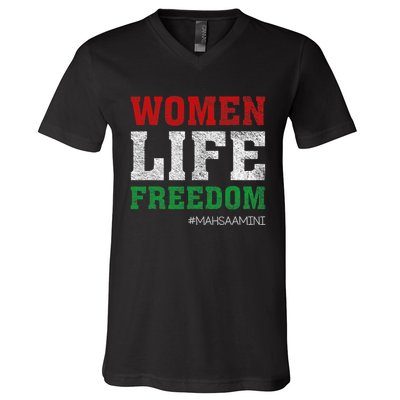 RISE WITH THE WOMEN OF IRAN Women Life Freedom #Mahsaamini Life Freedom Design V-Neck T-Shirt