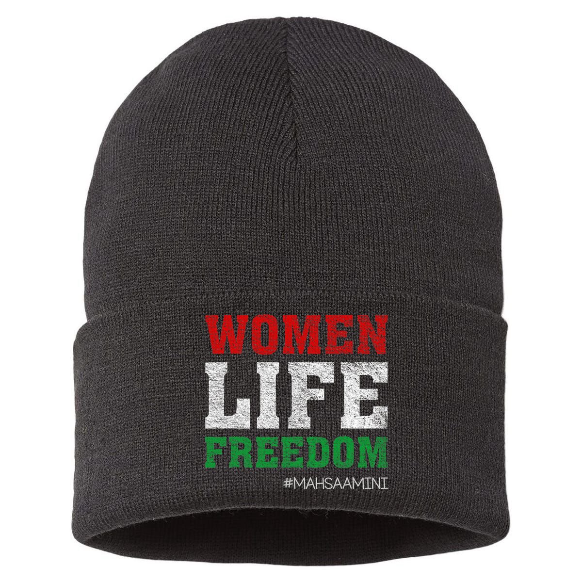 RISE WITH THE WOMEN OF IRAN Women Life Freedom #Mahsaamini Life Freedom Design Sustainable Knit Beanie