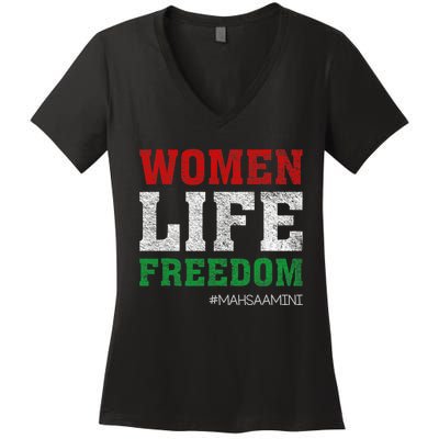 RISE WITH THE WOMEN OF IRAN Women Life Freedom #Mahsaamini Life Freedom Design Women's V-Neck T-Shirt