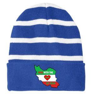 Rise With The Of Iran Freedom Flag Great Gift Striped Beanie with Solid Band