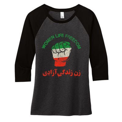 Rise With The Women Of Iran Women Life Freedom #Mahsaamini Life Freedom Gift Women's Tri-Blend 3/4-Sleeve Raglan Shirt