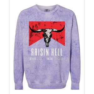 Raisinghell With The Hippies And Cowboys Western Cowhide Colorblast Crewneck Sweatshirt