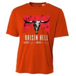 Raisinghell With The Hippies And Cowboys Western Cowhide Cooling Performance Crew T-Shirt