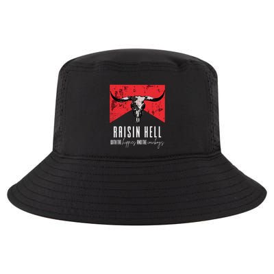 Raisinghell With The Hippies And Cowboys Western Cowhide Cool Comfort Performance Bucket Hat