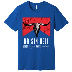 Raisinghell With The Hippies And Cowboys Western Cowhide Premium T-Shirt