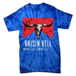 Raisinghell With The Hippies And Cowboys Western Cowhide Tie-Dye T-Shirt