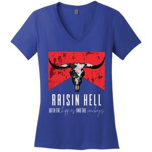 Raisinghell With The Hippies And Cowboys Western Cowhide Women's V-Neck T-Shirt