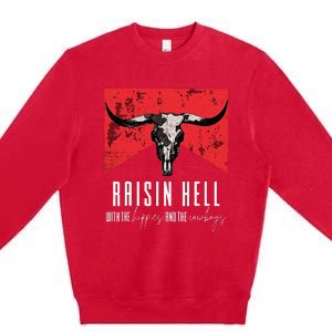 Raisinghell With The Hippies And Cowboys Western Cowhide Premium Crewneck Sweatshirt