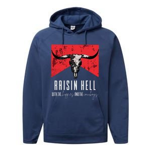 Raisinghell With The Hippies And Cowboys Western Cowhide Performance Fleece Hoodie