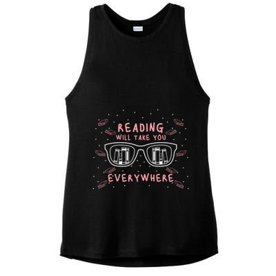 Reading Will Take You Everywhere Reader Library Literary Gift Ladies PosiCharge Tri-Blend Wicking Tank