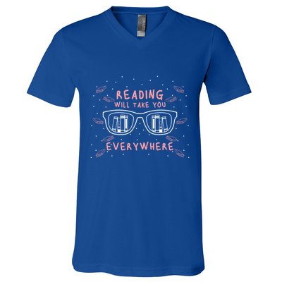 Reading Will Take You Everywhere Reader Library Literary Gift V-Neck T-Shirt