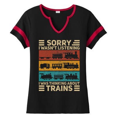 Retro Wagon Train Lover Model Railroad Conductor Ladies Halftime Notch Neck Tee