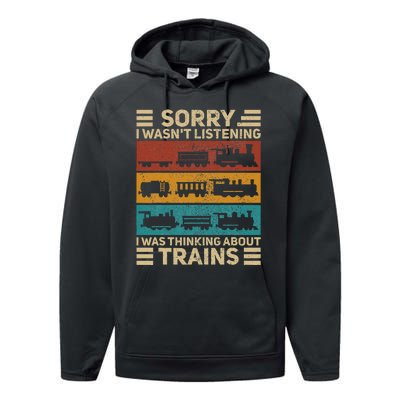 Retro Wagon Train Lover Model Railroad Conductor Performance Fleece Hoodie