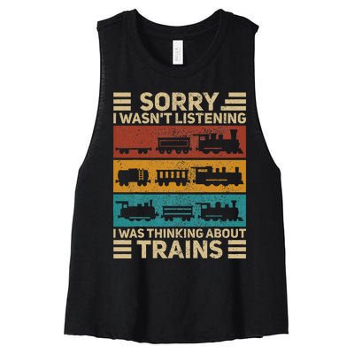 Retro Wagon Train Lover Model Railroad Conductor Women's Racerback Cropped Tank