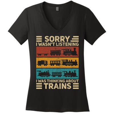 Retro Wagon Train Lover Model Railroad Conductor Women's V-Neck T-Shirt