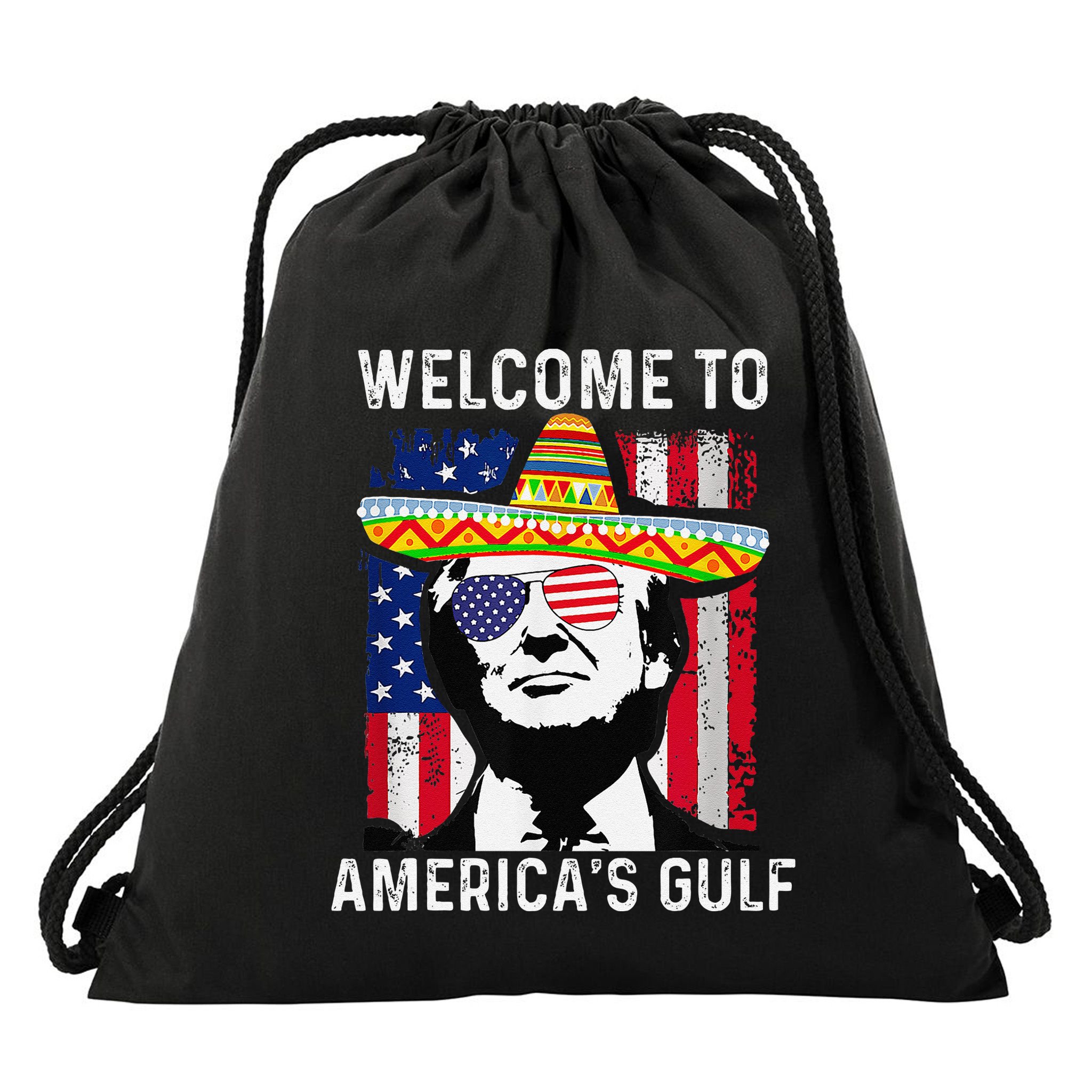 Retro Welcome To AmericaS Gulf Funny Trump Mexico America Drawstring Bag