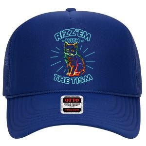 RizzEm With The Tism Funny Rizz Em With The Tism Meme Gift High Crown Mesh Back Trucker Hat