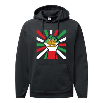 Rise With The Women Of Iran Women Life Freedom Mahsaamini Iranian Flag Fist Performance Fleece Hoodie