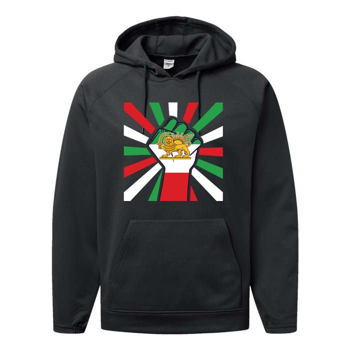 Rise With The Women Of Iran Women Life Freedom Mahsaamini Iranian Flag Fist Performance Fleece Hoodie